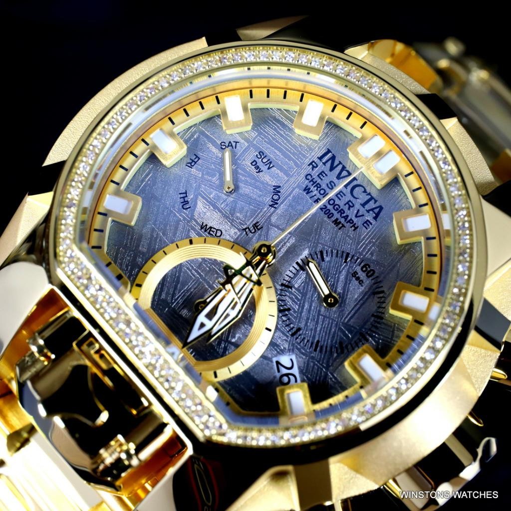 Invicta Reserve Magnum Meteorite Diamond Swiss Mvt Gold Plated 52mm Watch New