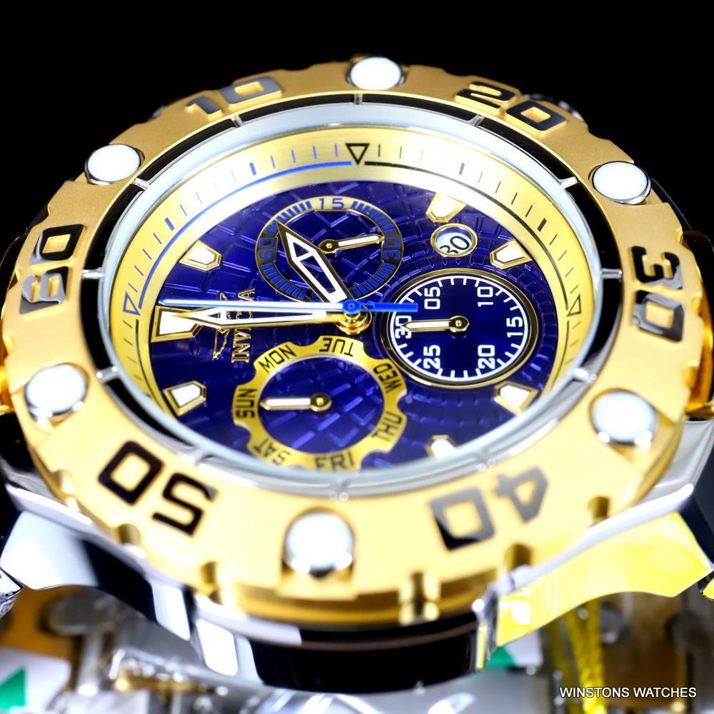 Invicta Excursion High Polish Gold Two Tone Steel Swiss Mvt 57mm Blue Watch New