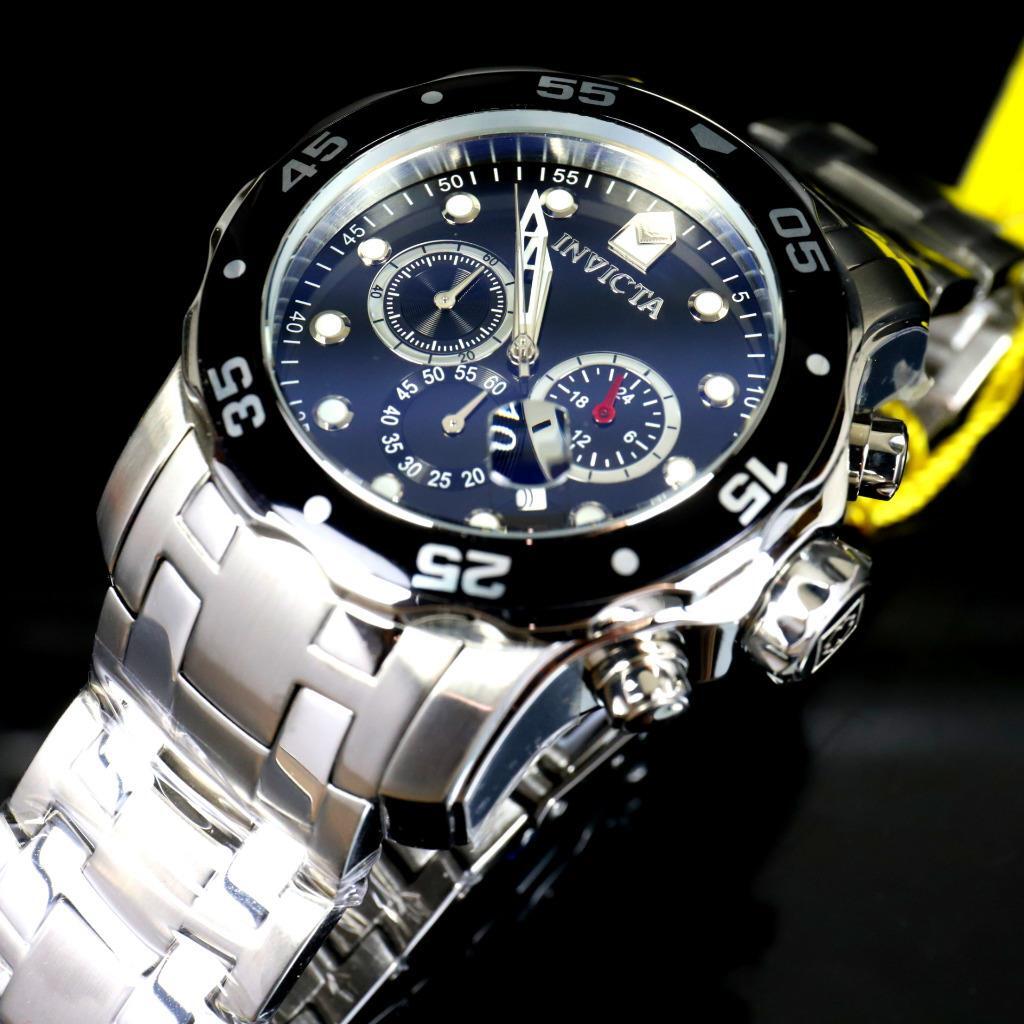 Invicta Pro Diver Scuba Black Dial Chronograph Stainless Steel Watch 48mm New