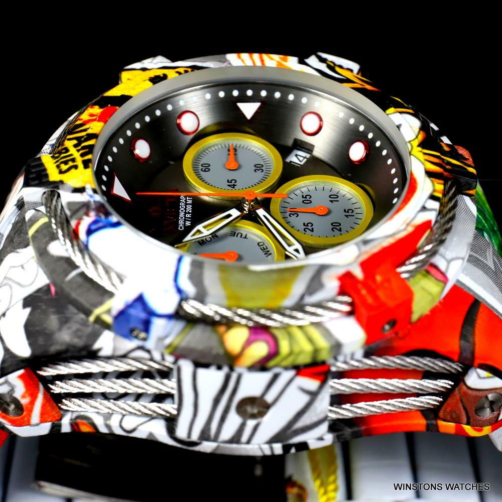 Invicta Bolt Zeus Hydroplated Steel Graffiti Chronograph 52mm Gunmetal Watch New
