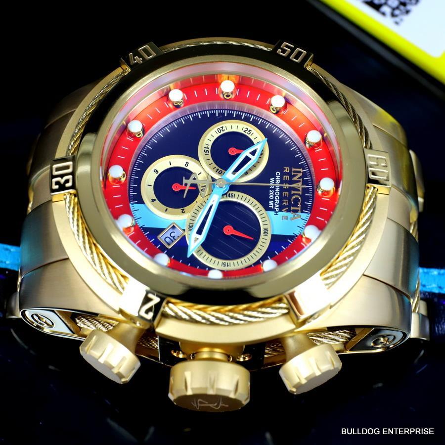 Invicta Reserve Bolt Zeus S1 Racer Leather 52mm Swiss Mvt Gold Plated Watch New