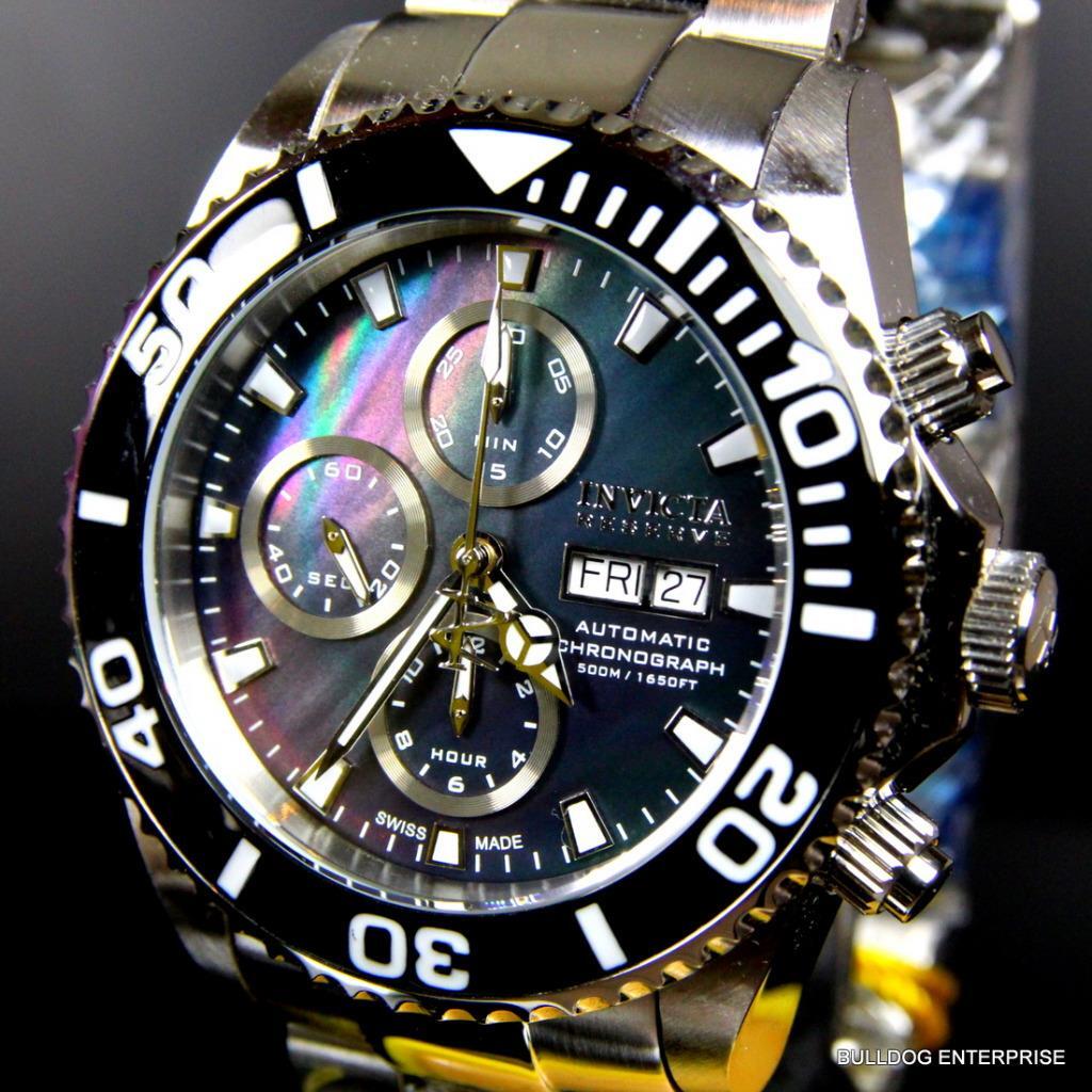 Invicta Reserve Pro Diver Swiss Automatic 7750 Valjoux Black MOP Watch New 1068