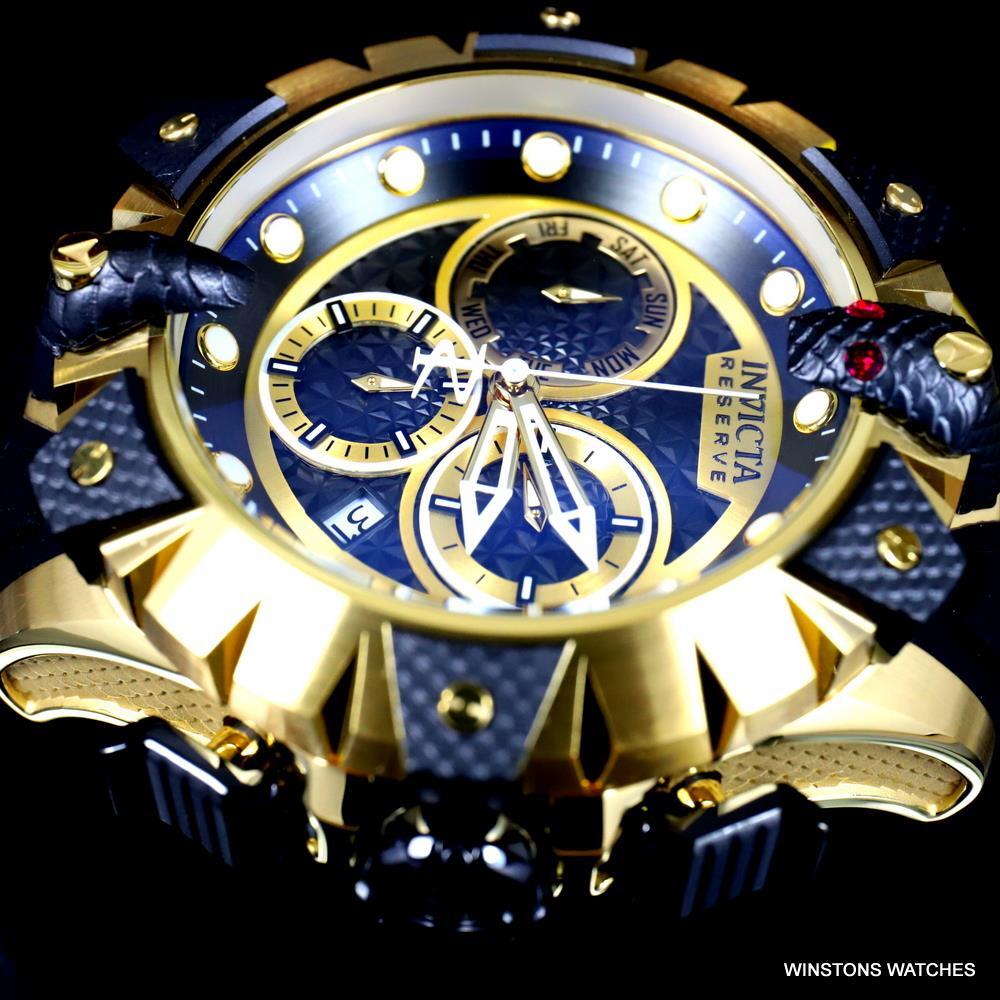 Invicta Reserve Venom Viper Swiss Mvt Chrono Gold Plated 52mm Black Watch New