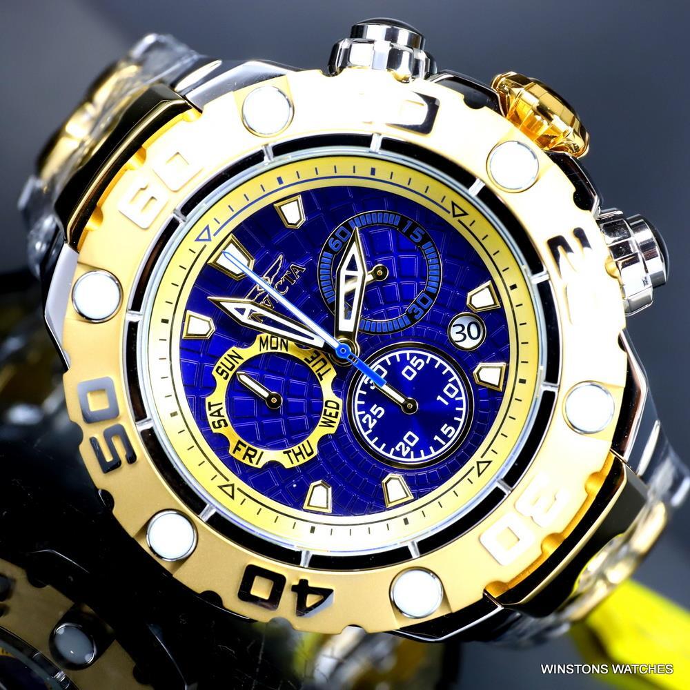 Invicta Excursion High Polish Gold Two Tone Steel Swiss Mvt 57mm Blue Watch New