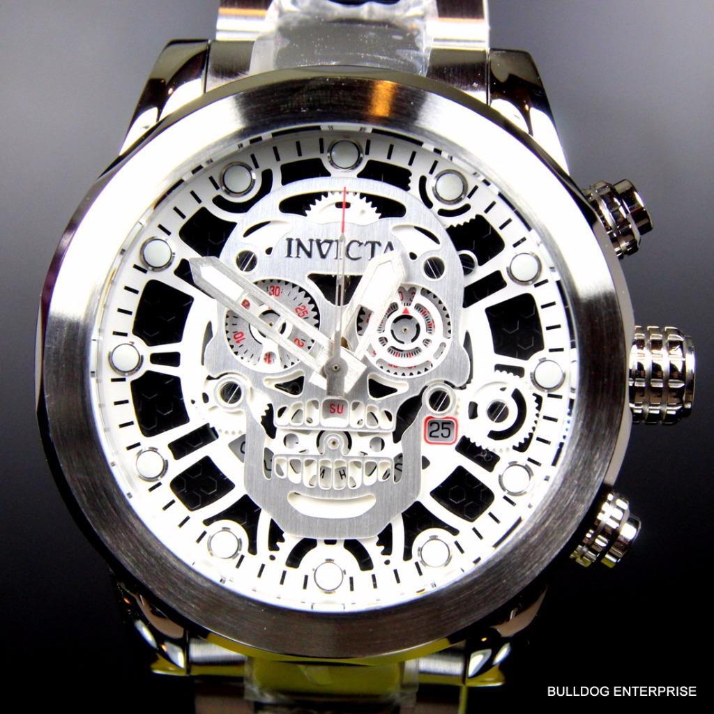 Invicta Corduba Skull Collection Skeletonized Chronograph Steel Silver Watch New