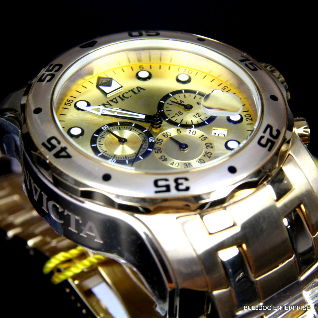Men's Invicta Pro Diver Scuba 18kt Gold Plated Steel Chronograph 48mm Watch New