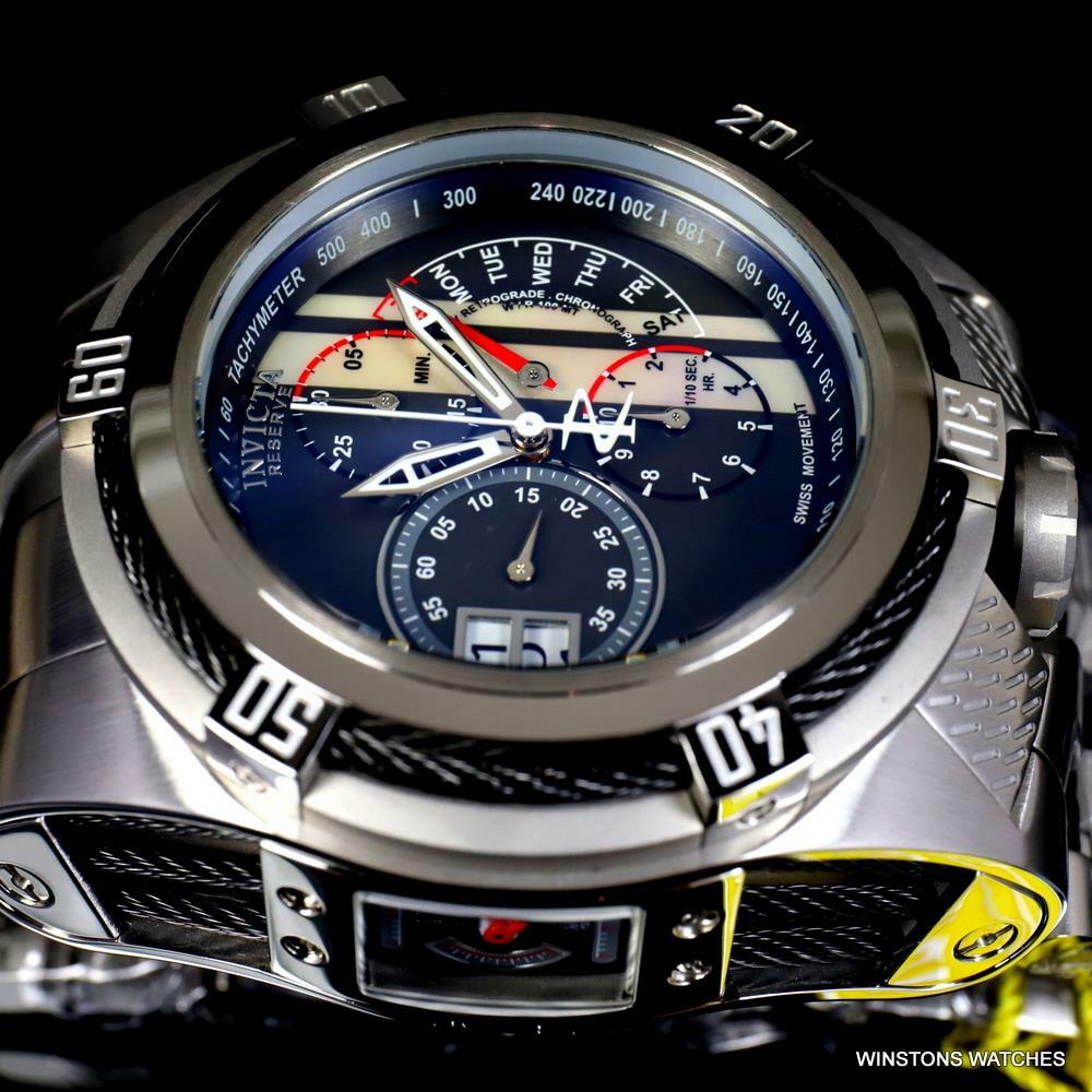 Invicta Reserve Bolt Zeus Tria Swiss Mvt Steel Black MOP 3 Dials Watch 56mm New