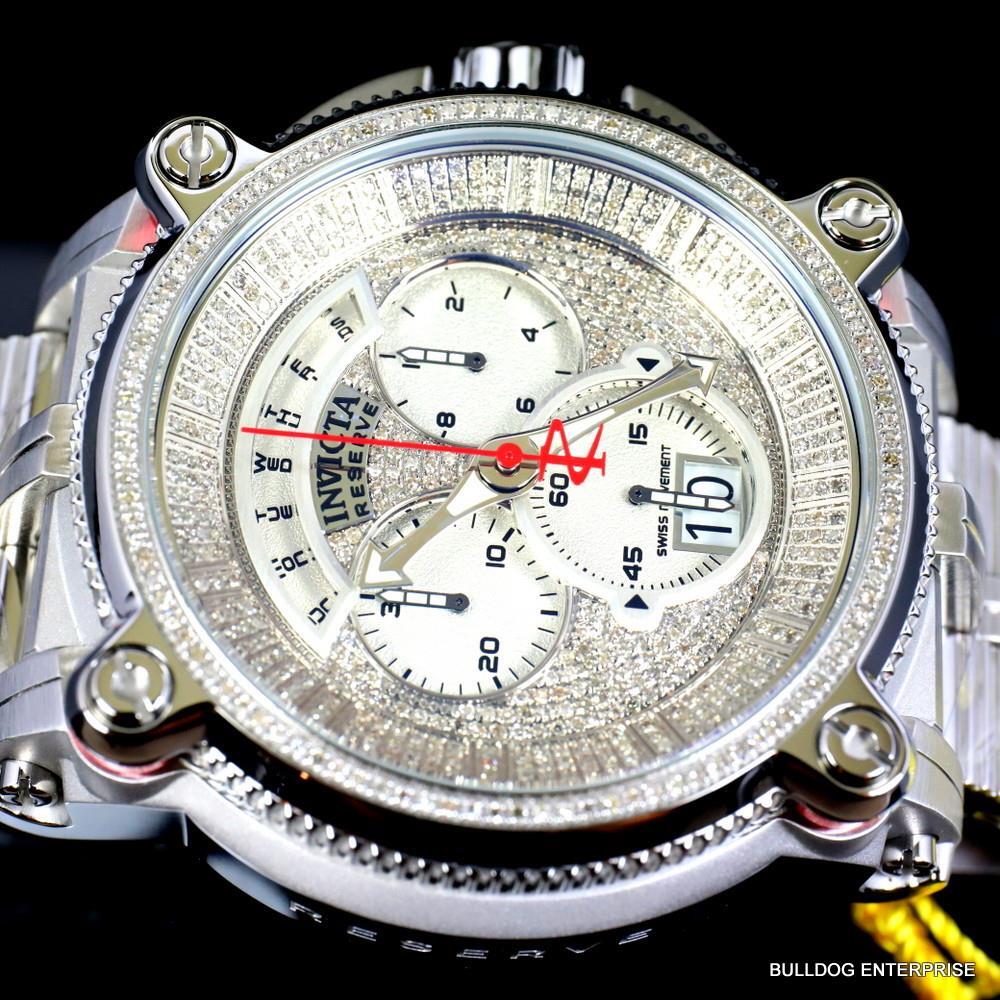 Invicta Reserve Sea Hunter Warrior 2.25 CTW Diamond 56mm Swiss Steel Watch New