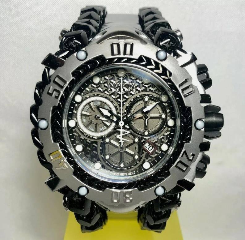 Invicta Reserve Gladiator Black Silver Stainless Steel Swiss 55mm Watch New