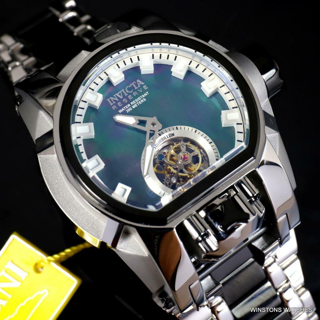 Invicta Reserve Magnum Bolt Zeus Tourbillon Black MOP Steel 52mm Watch New