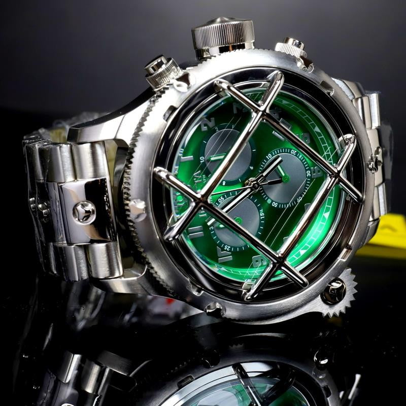 Invicta Russian Diver Nautilus Caged Swiss Mvt Steel Green 52mm Chrono Watch New