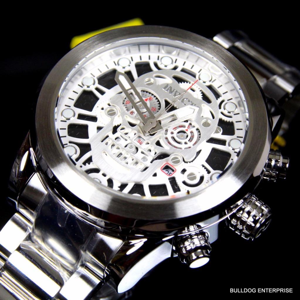Invicta Corduba Skull Collection Skeletonized Chronograph Steel Silver Watch New