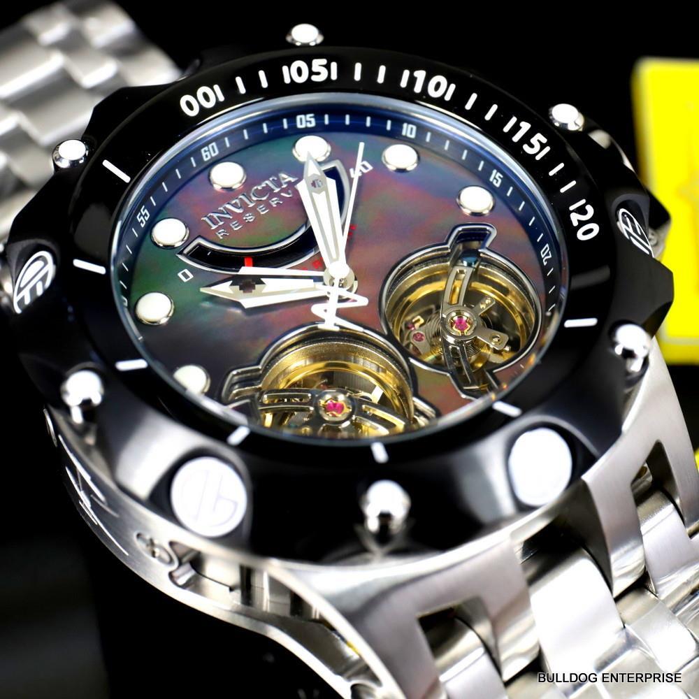 Invicta Reserve Venom Hybrid Double Open Heart Automatic Black MOP Watch New