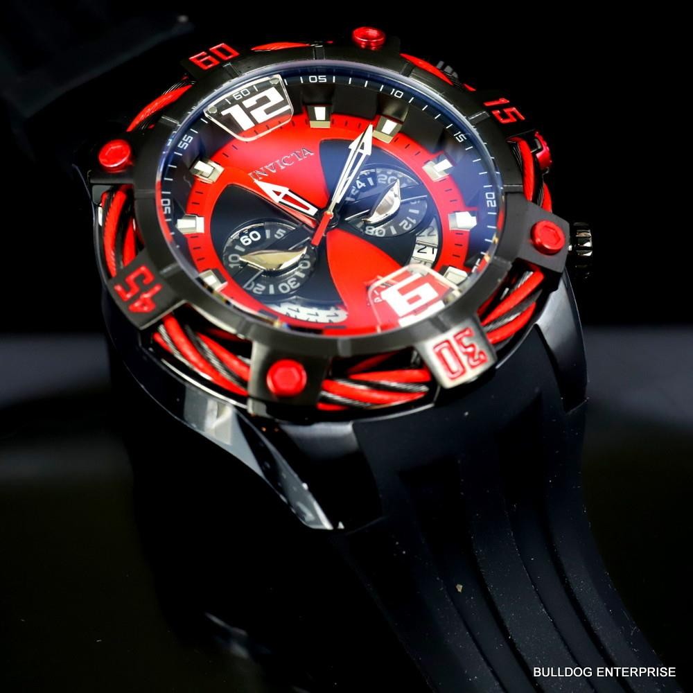 Invicta Bolt Marvel Deadpool Chronograph Red Black Rubber Limited 52mm Watch New