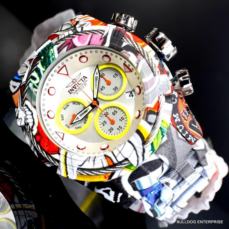 Invicta Bolt Zeus Hydroplated Bracelet Graffiti White Chronograph 52mm Watch New