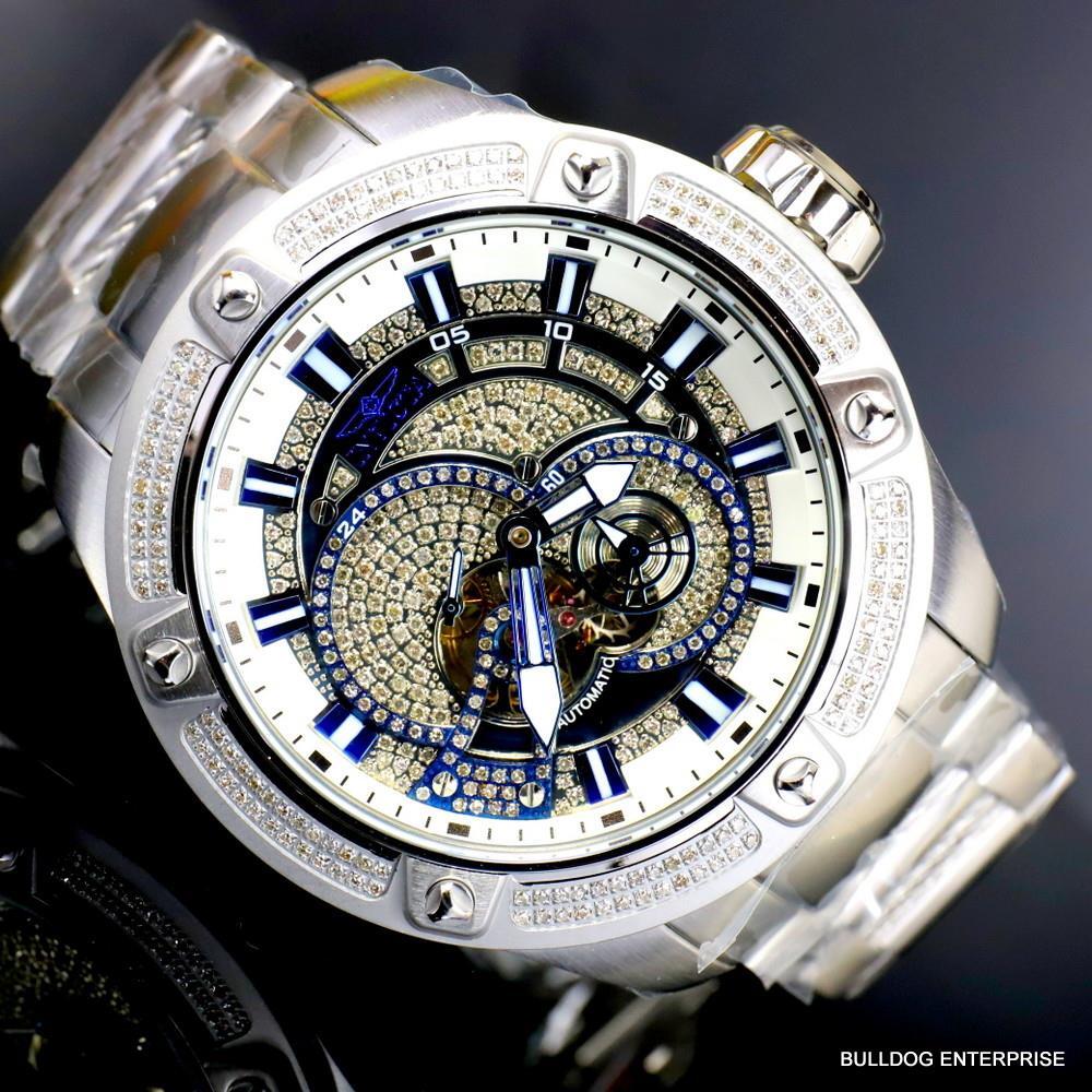 Invicta Bolt Predator 1.8 CTW Diamond Steel Automatic Open Heart 52mm Watch New