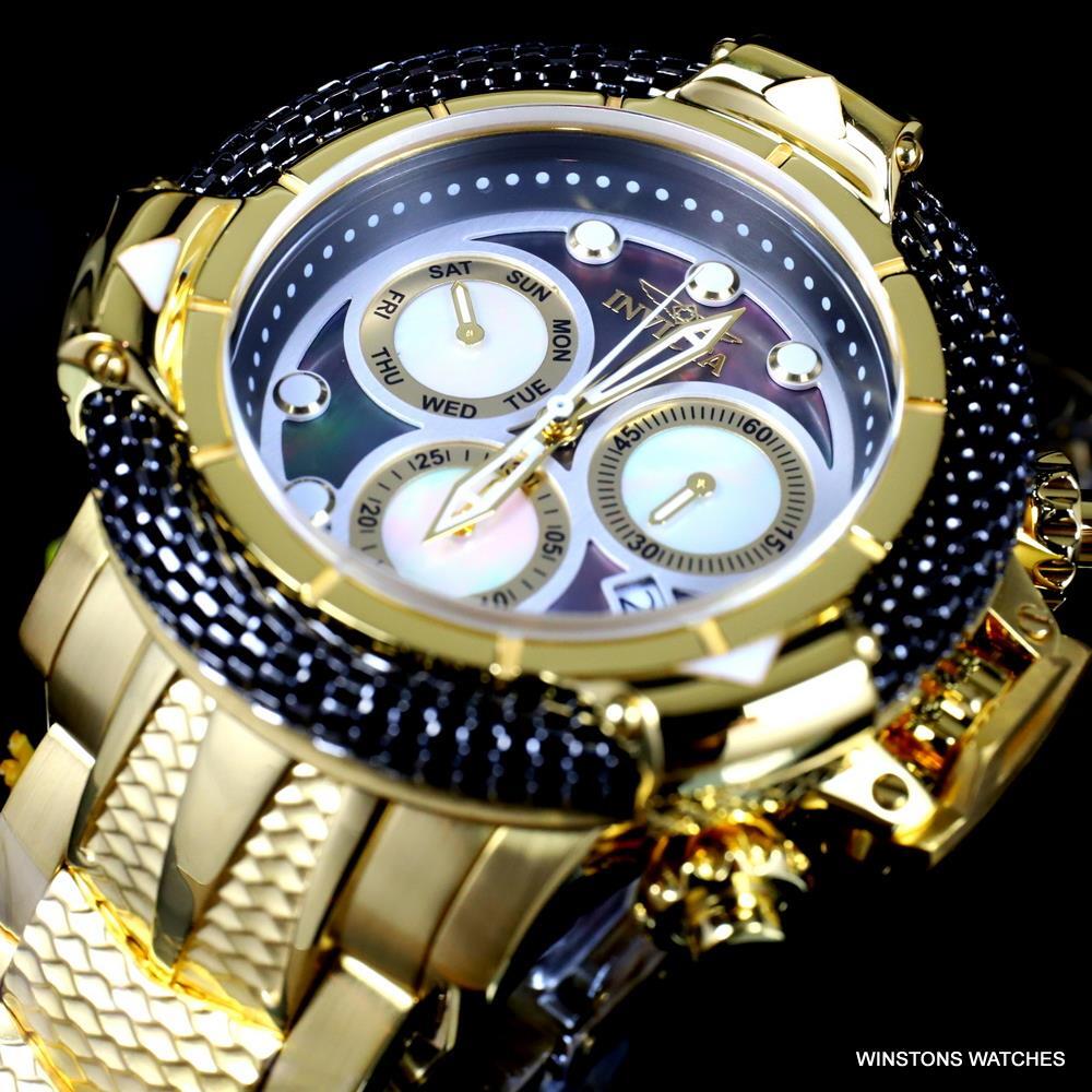 Invicta Subaqua Poseidon Bolt Hybrid Black MOP Gold Plated Swiss 55mm Watch New