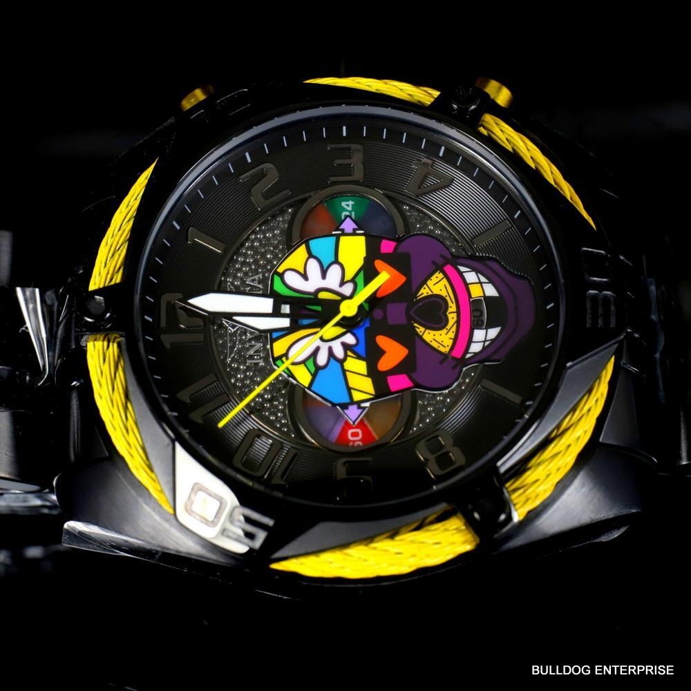 Invicta Romero Britto Modern Art Skull 47mm Black Stainless Steel Watch New