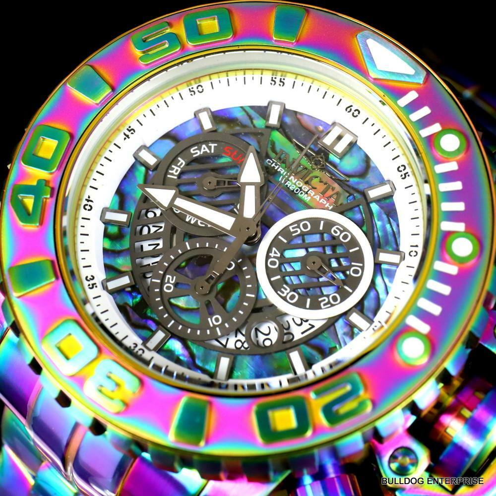 Invicta Sea Hunter Abalone Iridescent Steel 58mm Swiss Chronograph Watch New
