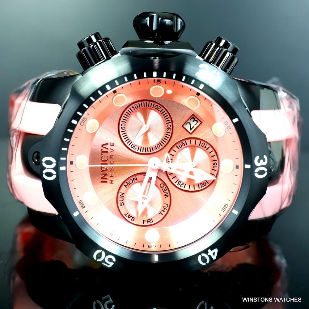Invicta Reserve Venom Pink Silicone Black Swiss Mvt Chronograph 52mm Watch New