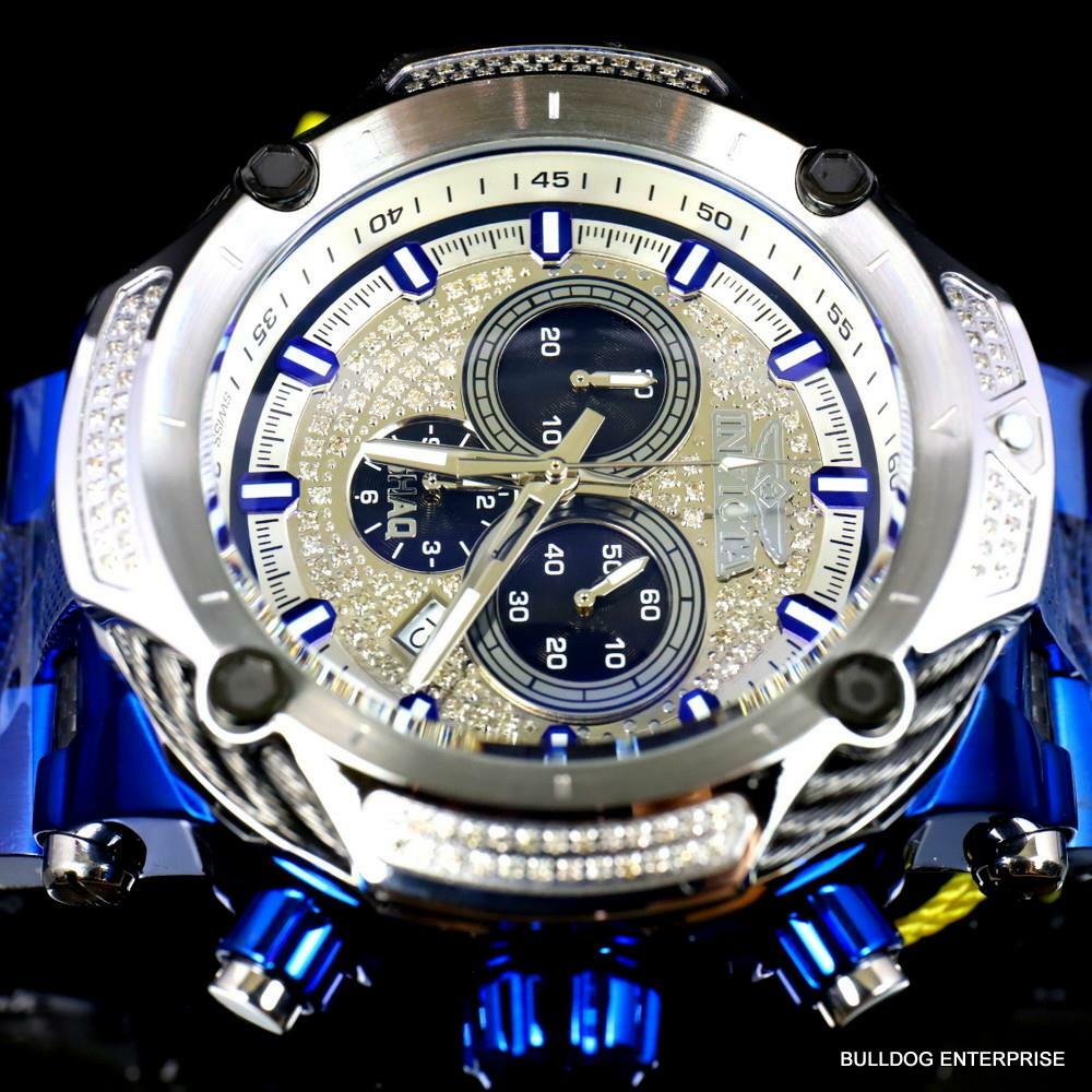 Invicta Shaq Bolt .74 CTW Diamond Blue Stainless Steel 60mm Swiss Mvt Watch New
