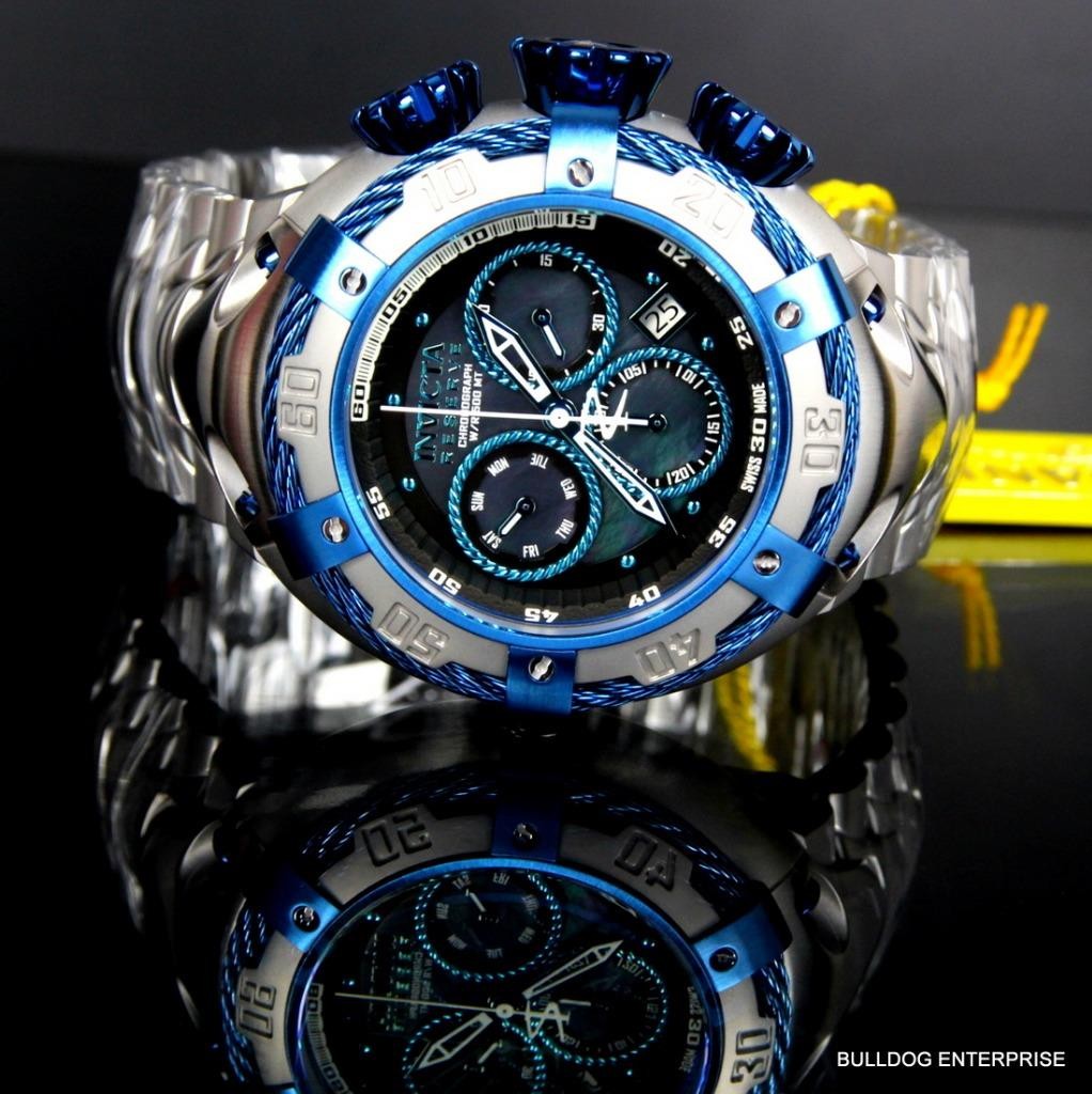 Invicta Reserve Thunderbolt Black MOP Swiss Chronograph Blue Silver Watch New