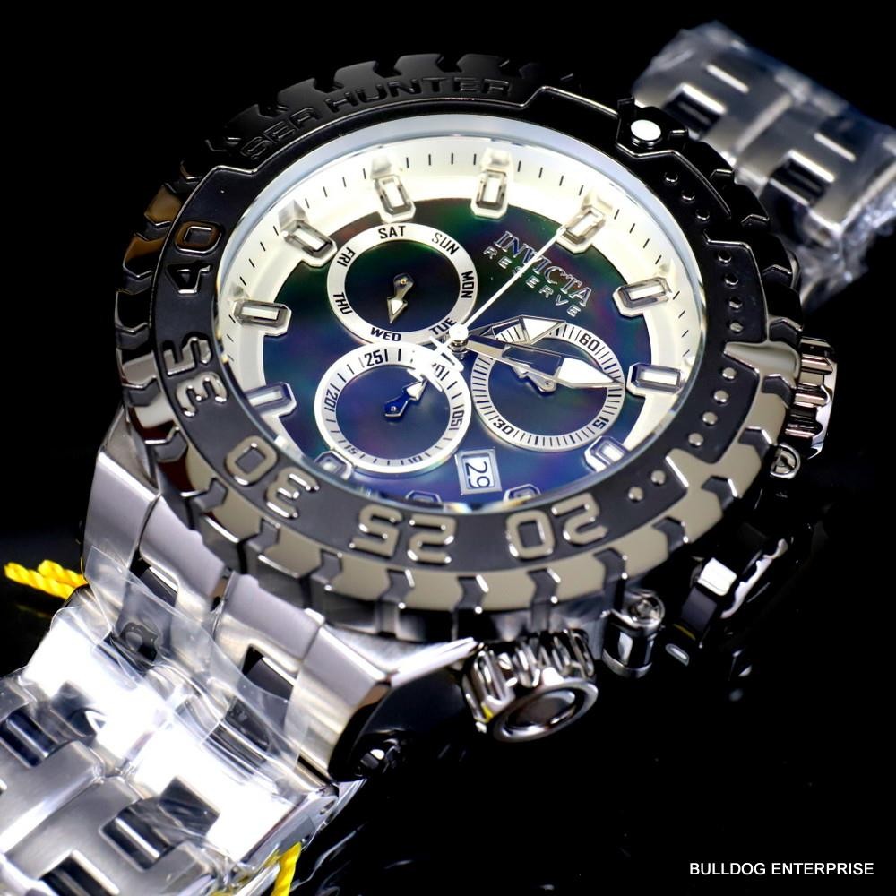 Invicta Reserve Sea Hunter Gen III Swiss Silver Tone Black Steel 58mm Watch New