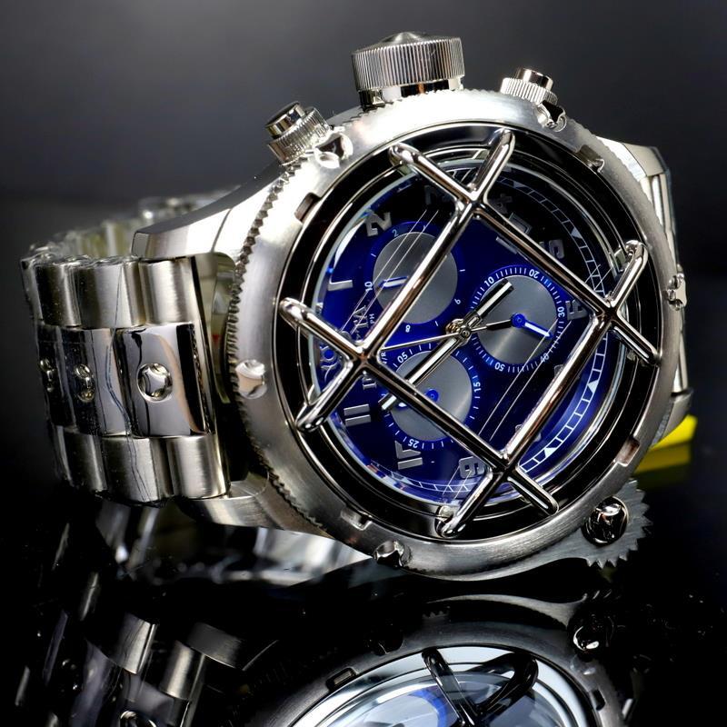 Invicta Russian Diver Nautilus Caged Swiss Mvt Steel Blue 52mm Chrono Watch New
