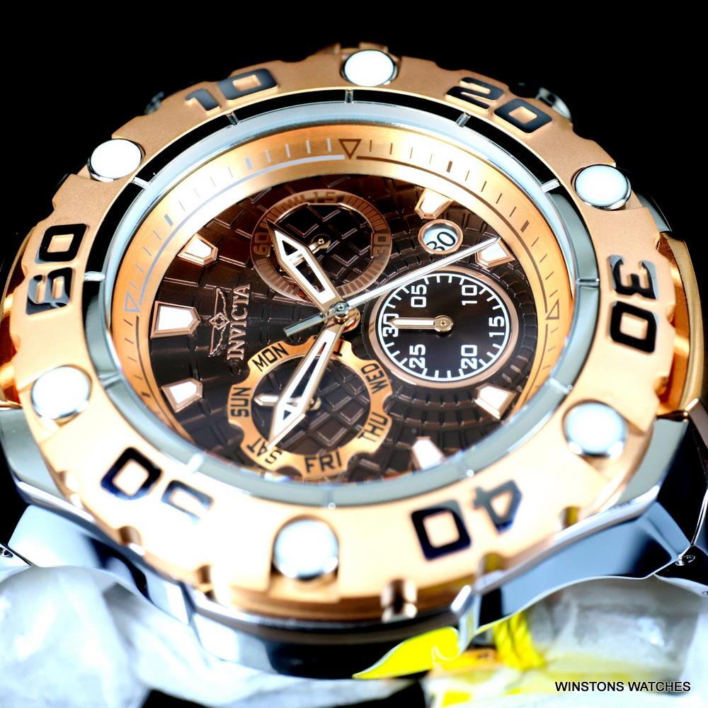 Invicta Excursion High Polish Rose Gold Steel Swiss Mvt 57mm Brown Watch New
