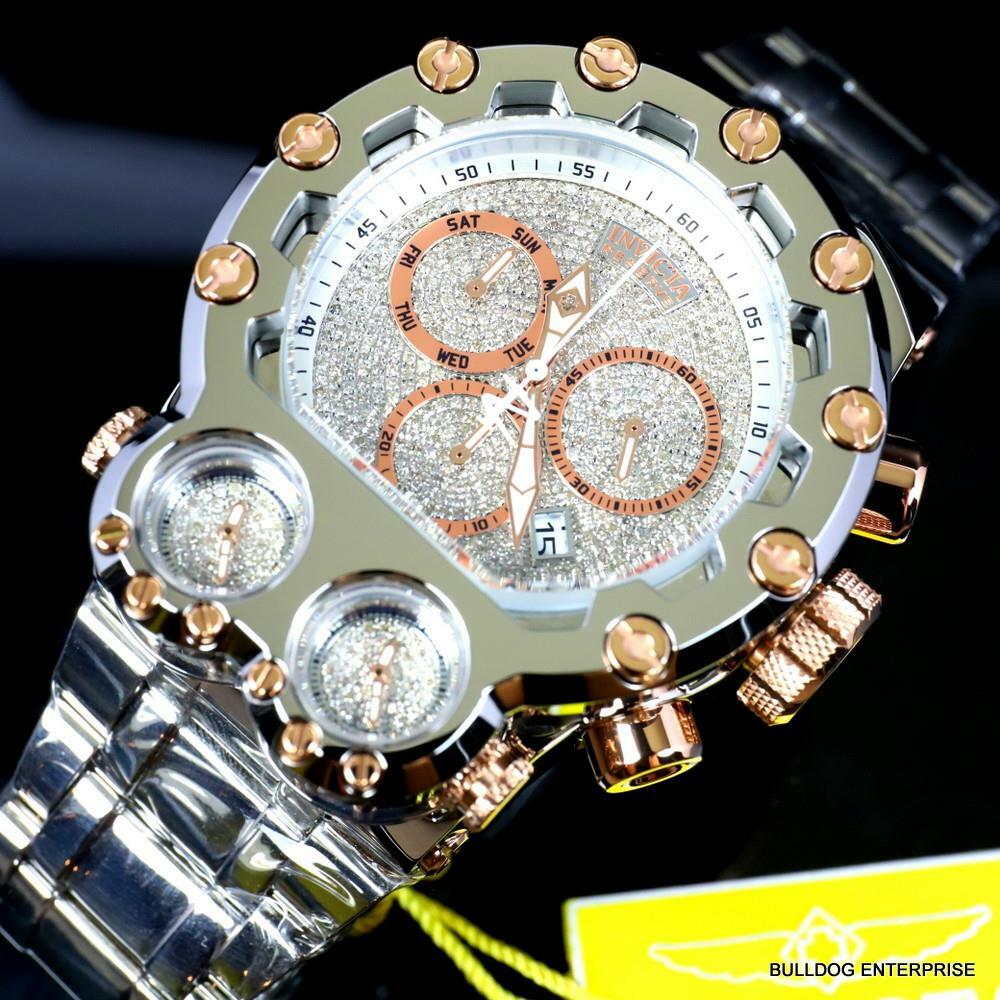 Invicta Bolt Magnum Tria 2.5 CTW Diamond Rose Gold Two Tone Swiss 52mm Watch New