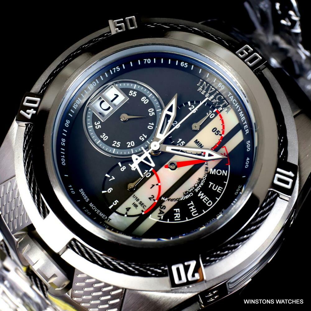 Invicta Reserve Bolt Zeus Tria Swiss Mvt Steel Black MOP 3 Dials Watch 56mm New