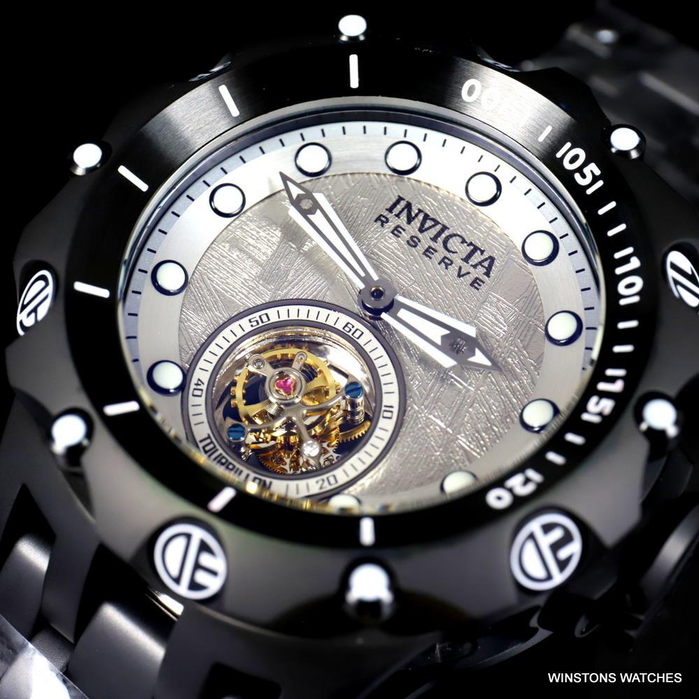 Invicta Reserve Venom Hybrid Meteorite Tourbillon Black Steel Watch 52mm New
