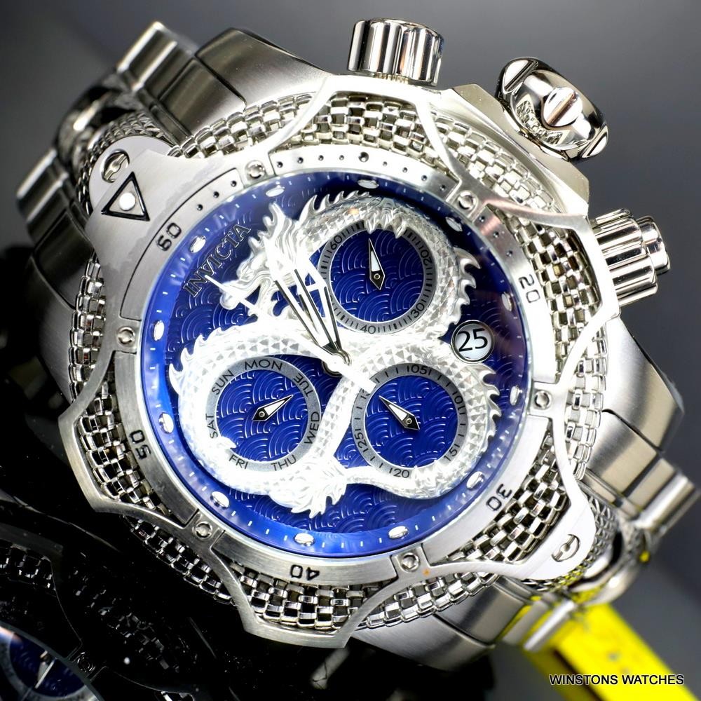 Invicta Venom Dragon Scale Swiss Mvt Chrono Stainless Steel 52mm Blue Watch New