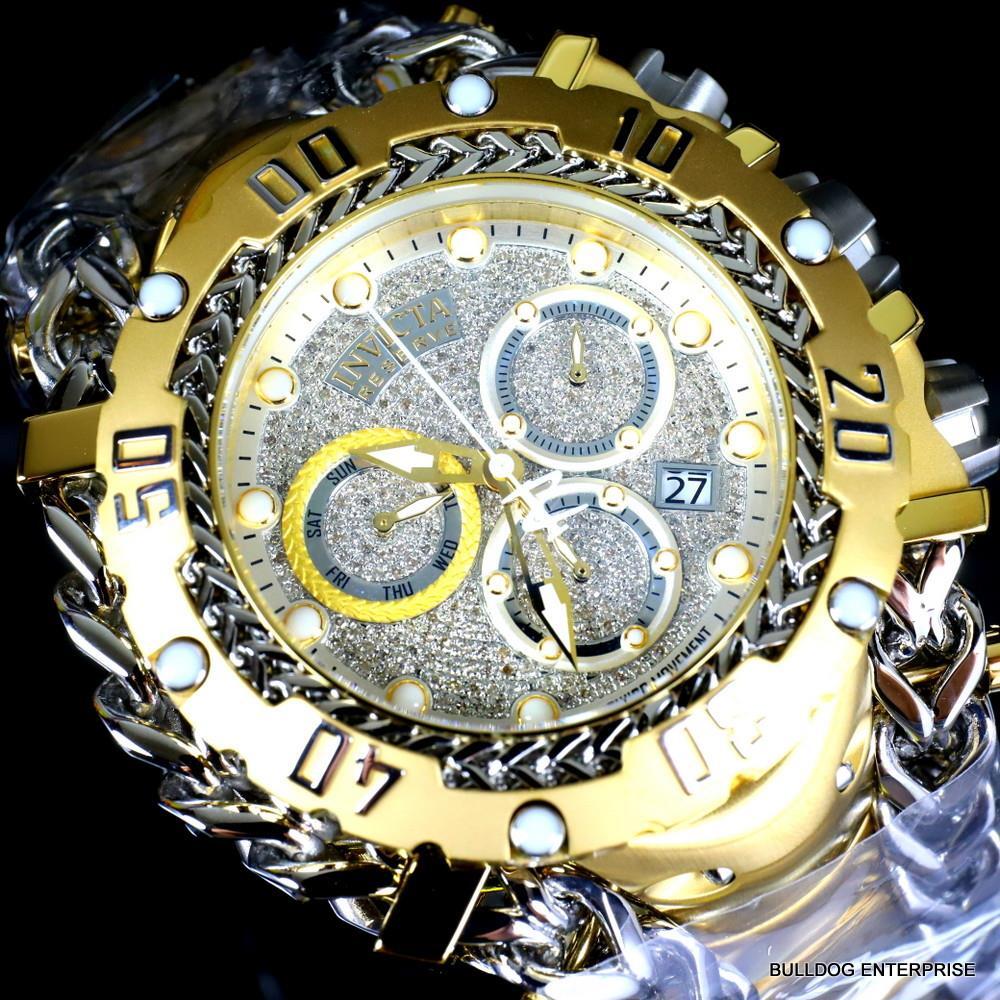 Invicta Reserve Gladiator 1.17CTW Diamond Gold Plated Steel Swiss 61mm Watch New