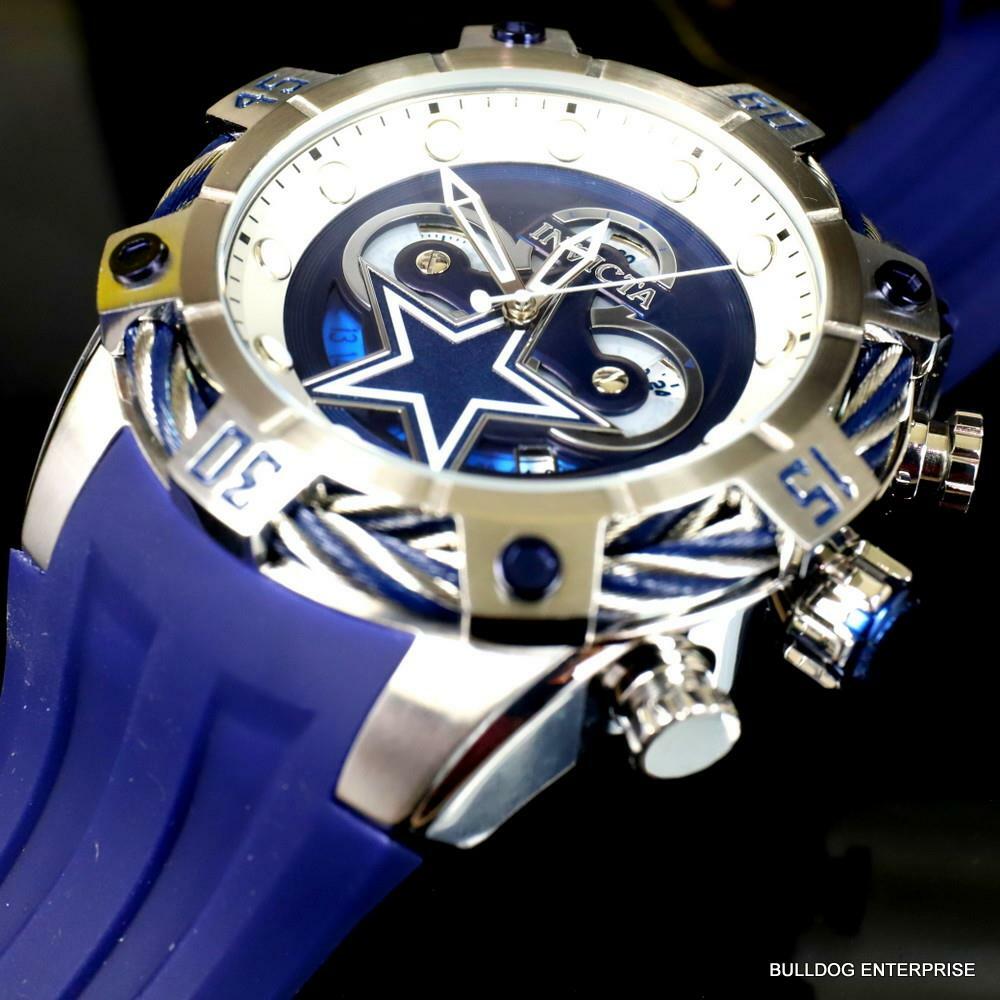 Invicta NFL Dallas Cowbys Bolt Blue Chronograph Silicone Watch 52mm New