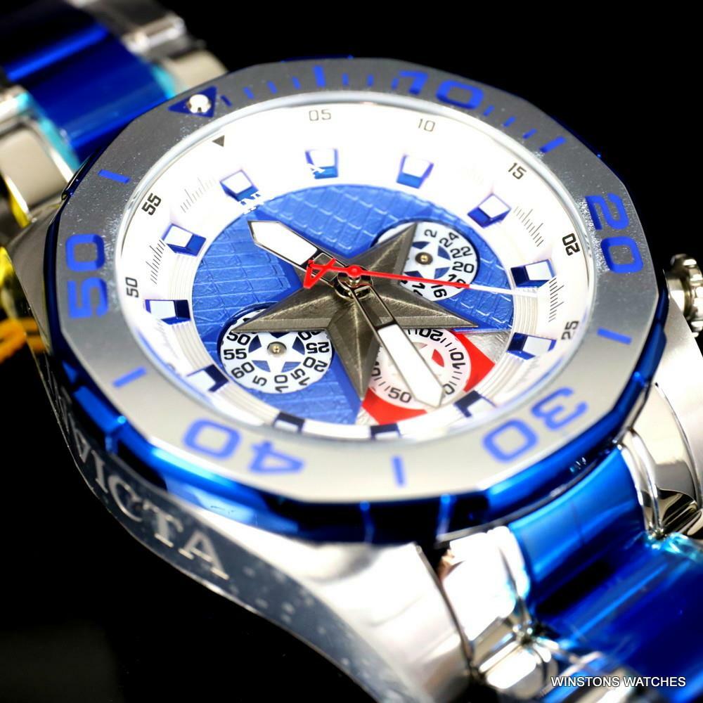Invicta Marvel Captain America Stainless Steel Limited Edn 48mm Blue Watch New