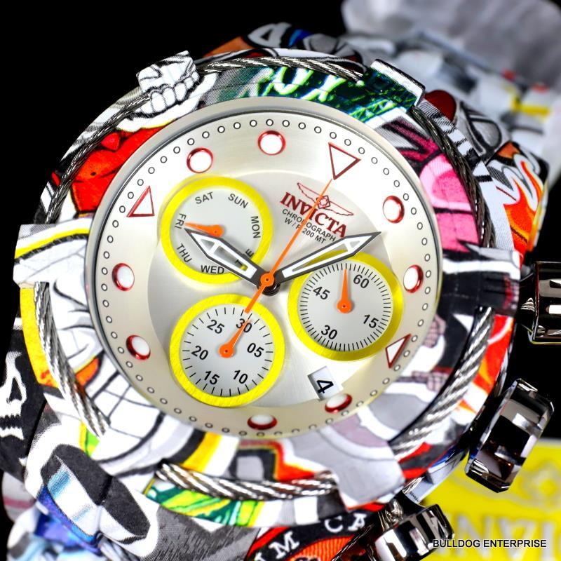 Invicta Bolt Zeus Hydroplated Bracelet Graffiti White Chronograph 52mm Watch New
