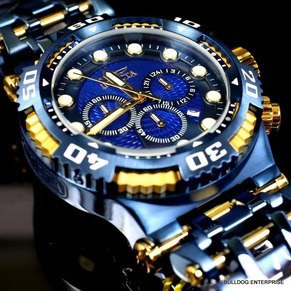 Invicta Chaos Blue and Gold Stainless Steel Bracelet Chronograph 50mm Watch New