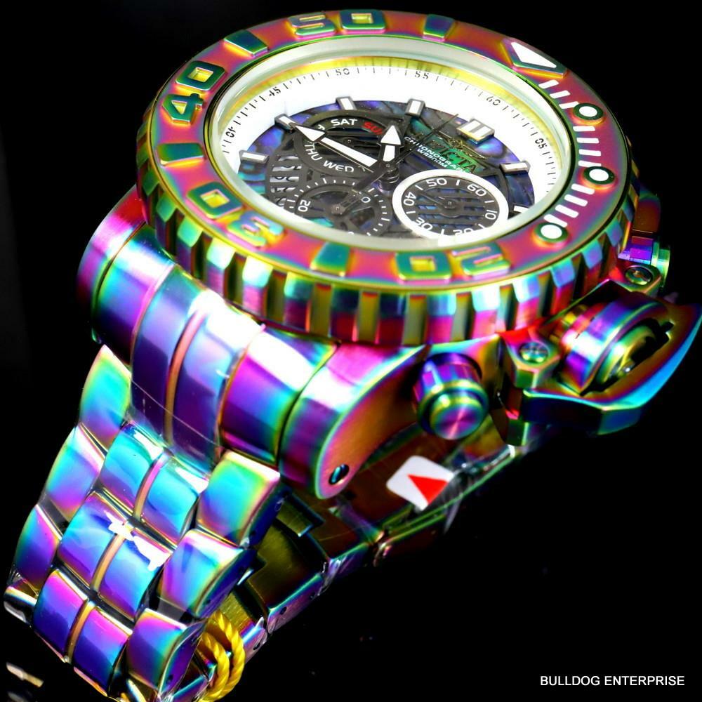 Invicta Sea Hunter Abalone Iridescent Steel 58mm Swiss Chronograph Watch New