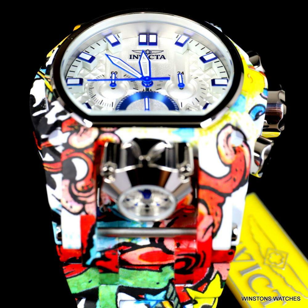 Invicta Reserve Bolt Zeus Magnum Graffiti Steel Blue Swiss Mvt Watch 52mm New