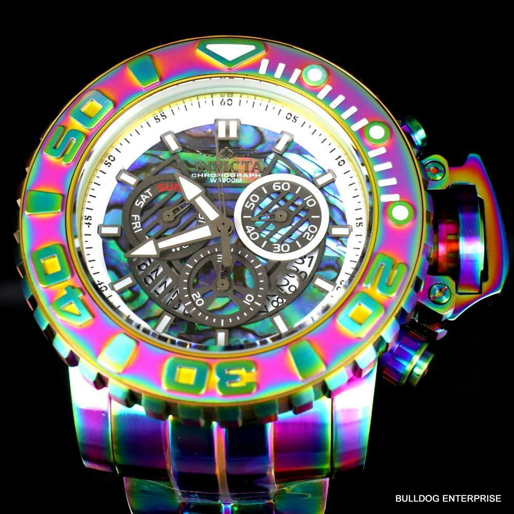Invicta Sea Hunter Abalone Iridescent Steel 58mm Swiss Chronograph Watch New