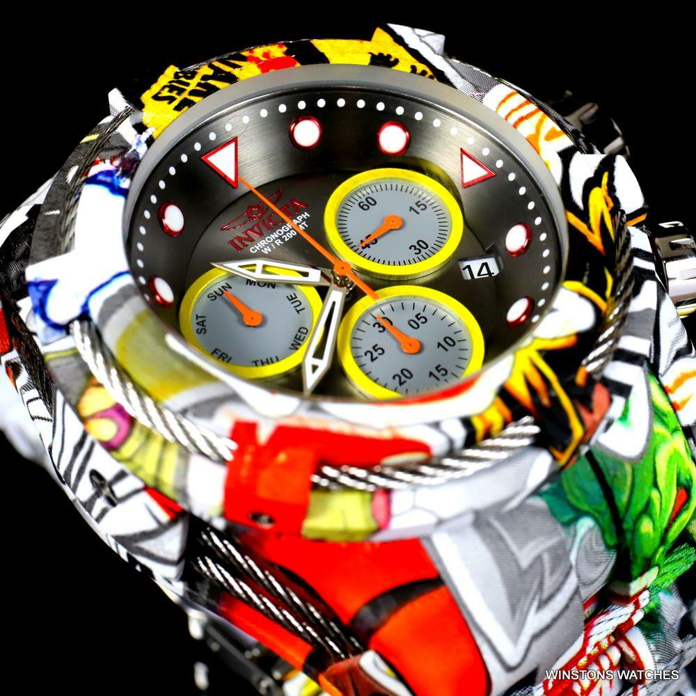 Invicta Bolt Zeus Hydroplated Steel Graffiti Chronograph 52mm Gunmetal Watch New