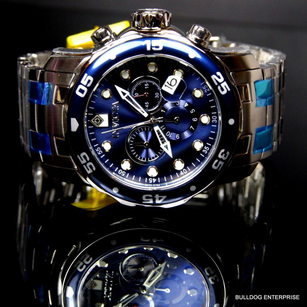 Invicta Pro Diver Scuba Blue Silver Tone Steel Band Chronograph 48mm Watch New