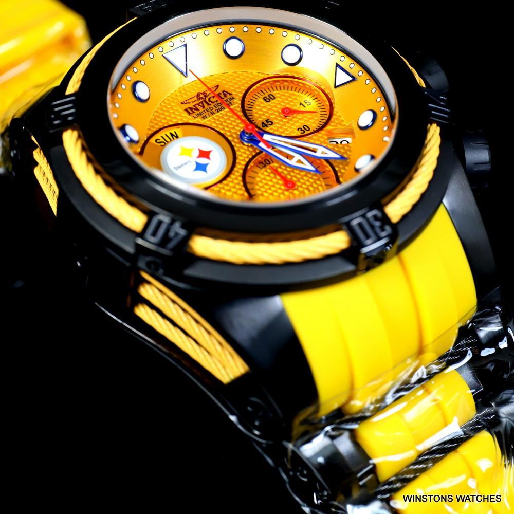 Invicta NFL Bolt Zeus Pittsburgh Steelers Chrono Swiss Yellow 52mm Watch New