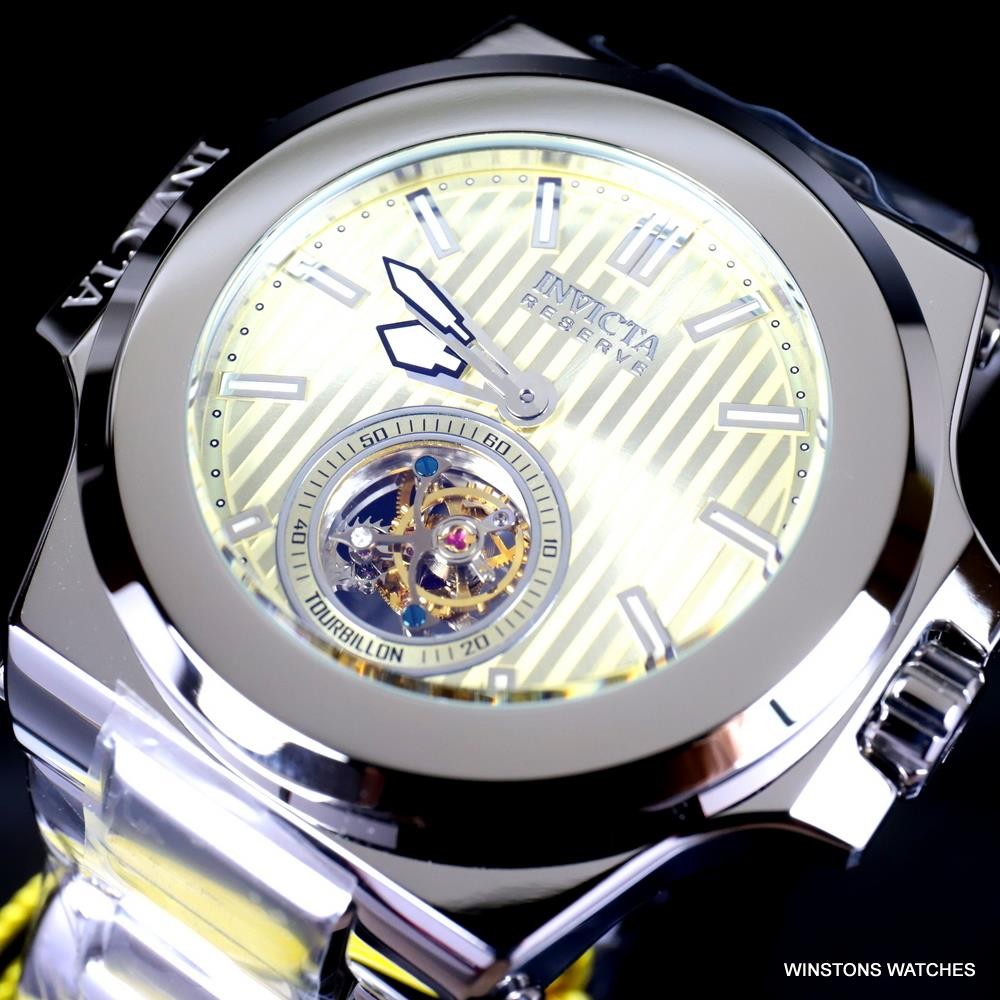 Invicta Reserve Akula Prestige Tourbillon 58mm Champagne Silver Steel Watch New