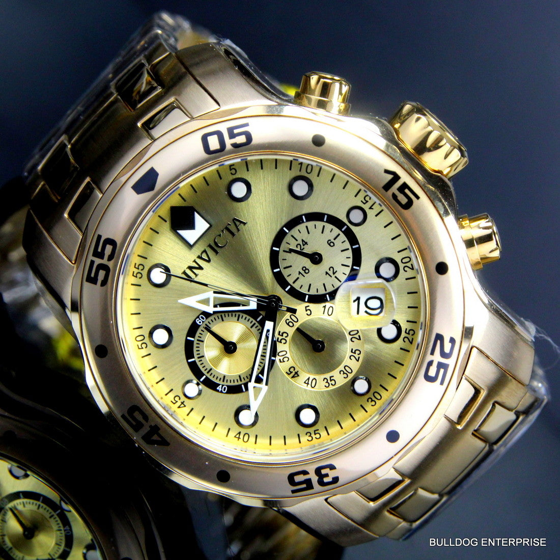 Men's Invicta Pro Diver Scuba 18kt Gold Plated Steel Chronograph 48mm Watch New