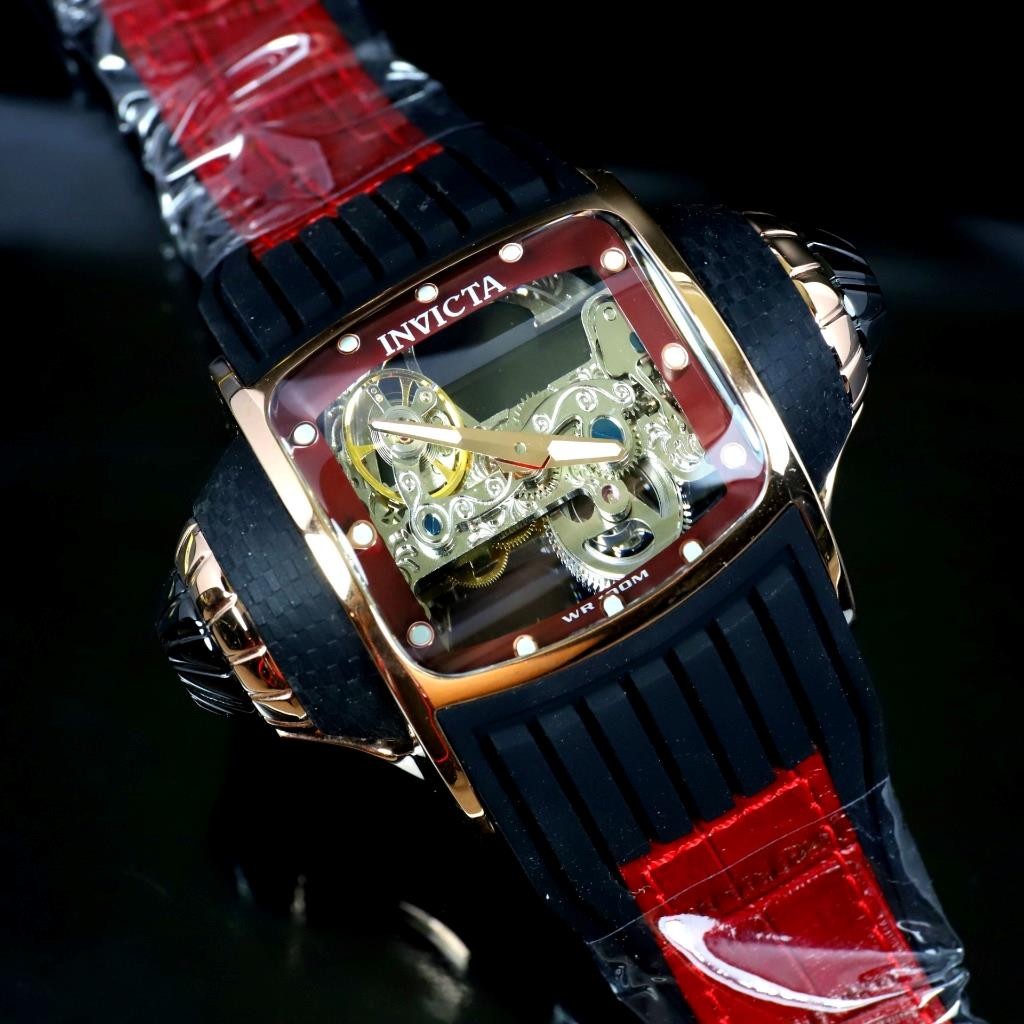 Invicta Vintage Ghost Bridge Automatic Skeletonized Rose Gold Red 68mm Watch New