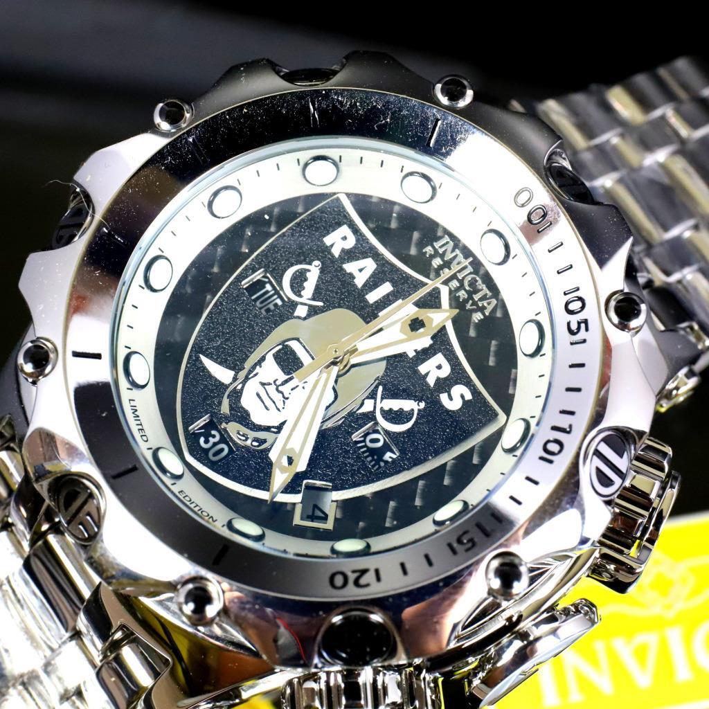 Invicta NFL Reserve Venom Hybrid Fusion Las Vegas Raiders Steel Swiss Watch New