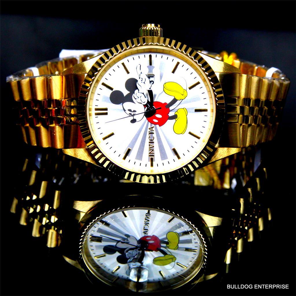 Invicta Disney Mickey Mouse Steel Gold Plated Limited Edition Watch New