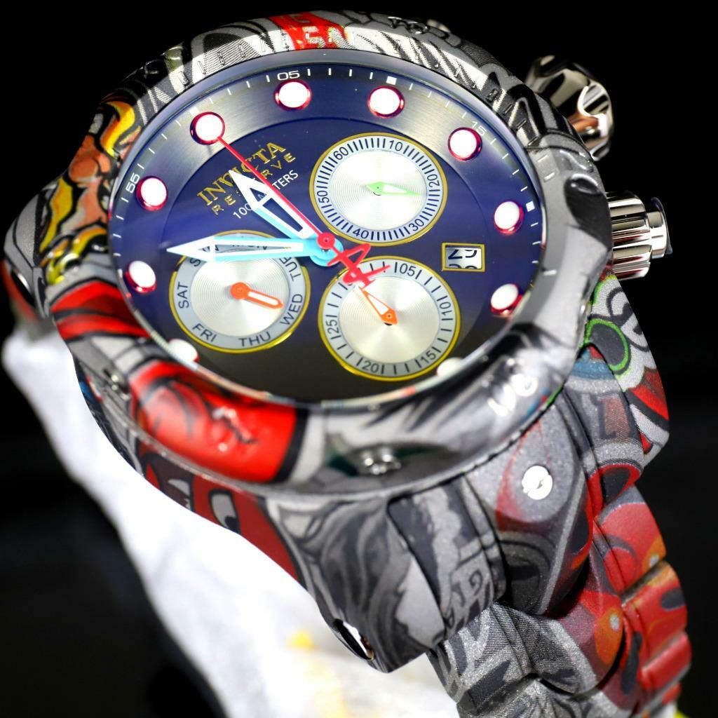 Invicta Reserve Venom Graffiti Swiss Mvt Gray Hydroplated Steel 52mm Watch New